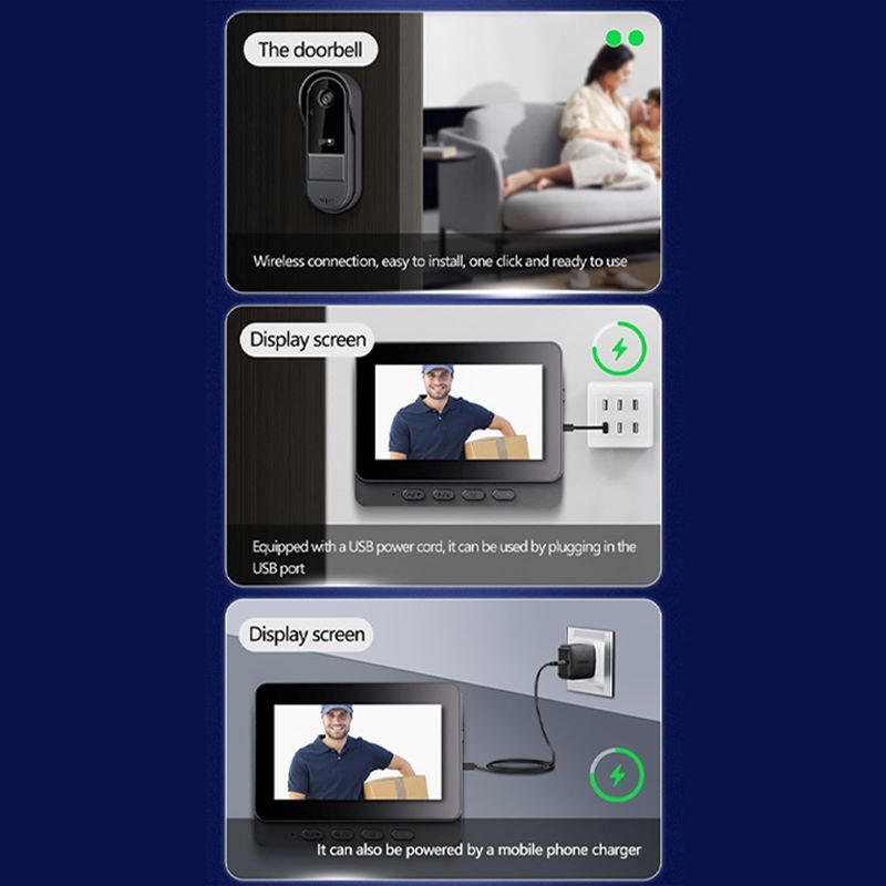 Sonerie video Luxorua Velar™  fara fir wireless exterior cu monitor,Ecran IPS 4.3 inch, camera HD 1080P, Unghi de vizualizare 170°, captura imagine la apasarea soneriei, conexiune prin bluetooth,IP65 [4]