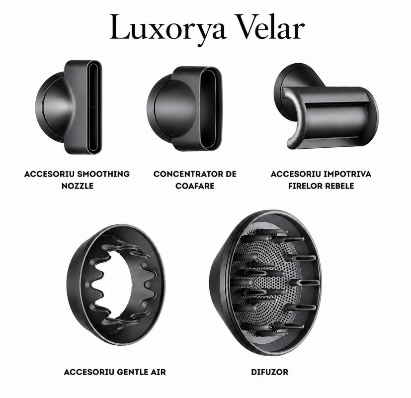 Uscator de par LUXORYA VELAR™ cu ioni negativi, de mare viteza, 4 Trepte de Temperatura, 3 Viteze, Silentios, Tehnologie Inovativa de Protectie a Parului, 5 Capete Magnetice Incluse, Gri sau Roz [3]