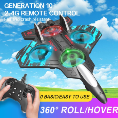 Jucari - Avion cu Telecomandă, Acrobații 360°, Lumini LED RGB, Material EPP Rezistent, 25x18x5,6 cm, Încărcare Rapidă 30 min pentru 8 min Zbor, Giroscop 6 Axe + Barometru, 8 Manevre