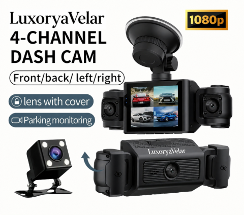 Camera auto de bord Marca Luxorya Velar™, Full HD 1080P, 4 canale, fata si spate interior, camera stanga dreapta pentru vedere nocturna WiFi si aplicatie, G-Sensor [1]