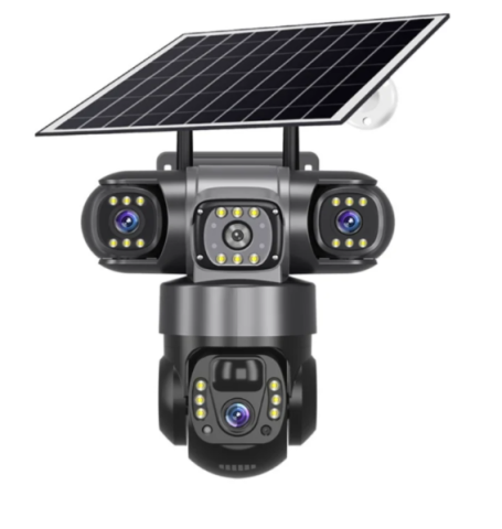Cameră de securitate 4G cu 3 obiective și panou solar, rezoluție 6MP, vizualizare 360°, iluminare LED și alimentare solară [1]