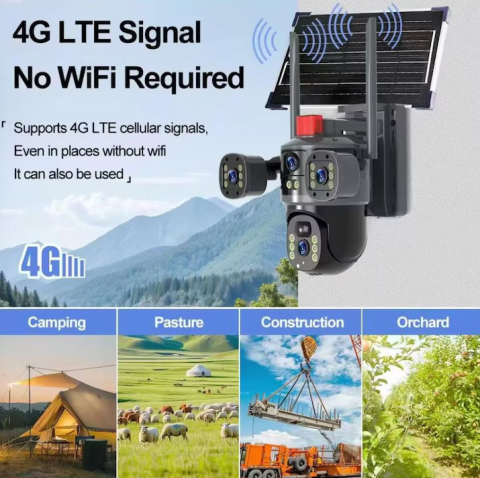 Cameră de Supraveghere cu panou Solar 4G 12MP, 3 Lentile, PTZ 360°, Zoom 10X, Night Vision Color, Audio Bidirecțional, Alarmă [5]