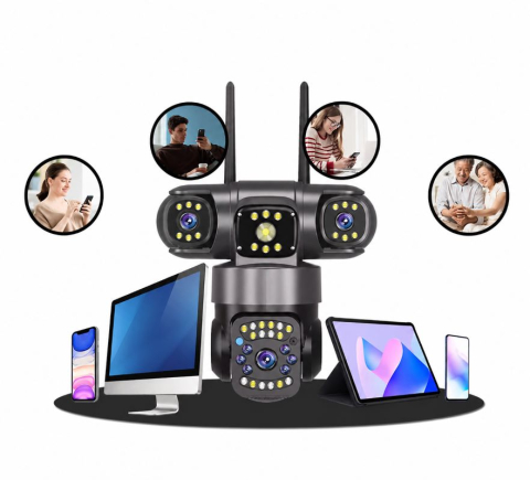 Camere de Supraveghere Video - Cameră Supraveghere WiFi 12MP, 3 Lentile (Tripla), PTZ 360°, Zoom 10X, Night Vision Color, Audio Bidirecțional