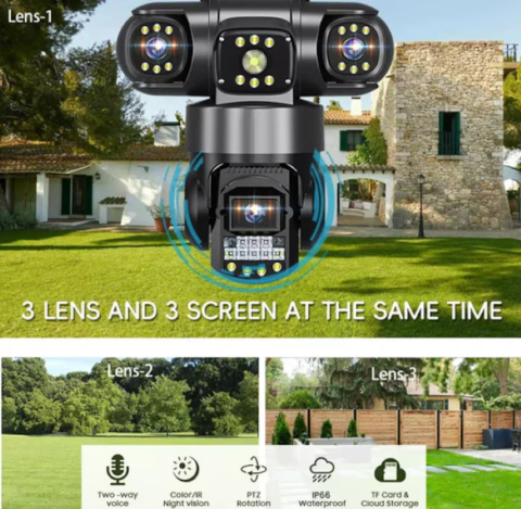 Cameră Supraveghere WiFi 12MP, 3 Lentile (Tripla), PTZ 360°, Zoom 10X, Night Vision Color, Audio Bidirecțional [3]