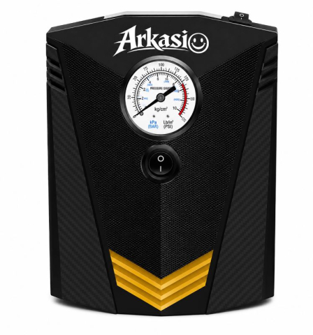 Compresor de aer portabil Marca Arkasio™ Plus un set chit reparatii anvelopa CZK-3634, 12V DC, cu afișaj analogic, pentru umflarea anvelopelor auto [1]