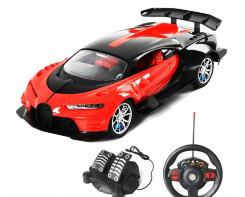 Masinuta cu telecomanda, Model Bugatti, Set cu pedale si volan, Design Sportiv, Jucarie Cadou Ideal pentru Copii si Adulti +5 ani, Rosu [4]
