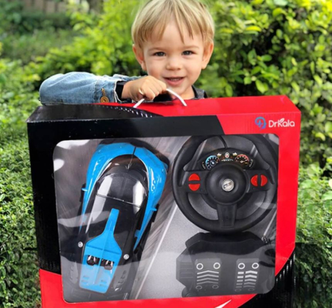 Masinuta cu telecomanda, Model Bugatti Chiron, Set cu pedale si volan, Design Sportiv, Jucarie Cadou Ideal pentru Copii si Adulti +5 ani, Albastru [7]