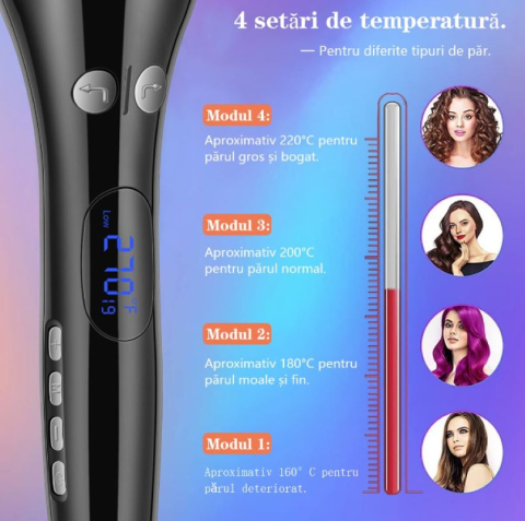 Ondulator de Par Rotativ Automat LUXORYA VELAR din Ceramica,4 trepte temperatura 170–230°C, 2 directii rotative, tehnologie cu ioni negativi, bucle fara frizz, 3 clame + un set de 12 pieste meni/pedi  [8]