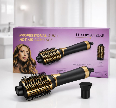 Perie rotativa electrica Luxorya Velar cu aer cald 3-in-1 pentru coafat, uscator si volum par si Prosop de uscat parul [7]