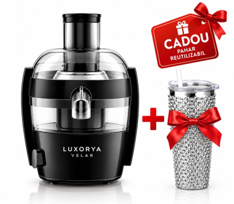 Storcator de fructe LUXORYA VELAR, 500W, tehnologie Quick Clean, recipient pulpa 1.5L, site Quick Clean, accesoriu anti-picurare, Pahar Cristal cu pai CADOU [0]