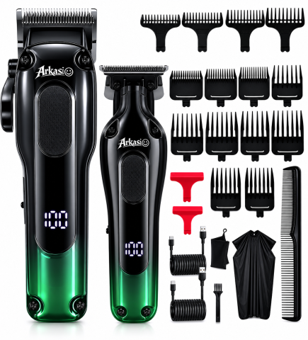 Set 2x Masini de Tuns Profesionale Arkasio™ si un set de Foarfece (cadou) Fara Fir, Baterie Reincarcabila cu autonomie 2.5h si 1.5h si multipli piepteni [2]