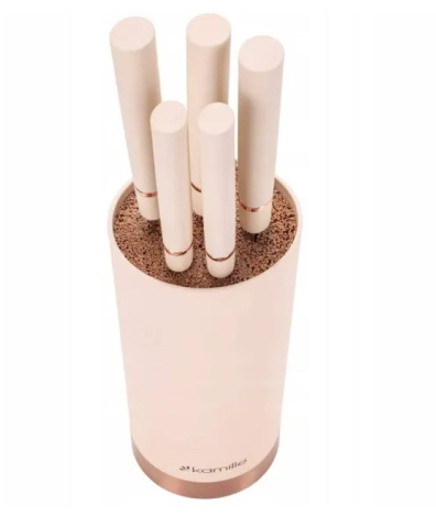 Set 5 bucati cutite bej, lame inox, cu suport [3]