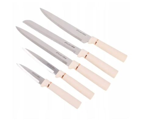 Set 5 bucati cutite bej, lame inox, cu suport [5]