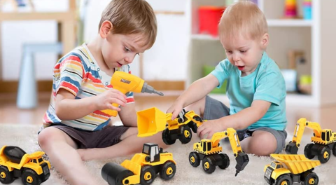 Set 6 Masini de Jucarie Engros, Vehicule de Constructii, Demontabile, Include Betoniera, Buldozer, Buldoexcavator, Camion, Excavator, Compactor, Surubelnita, Instructiuni si Cutie de Depozitare [12]