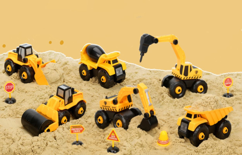 Set 6 Masini de Jucarie Engros, Vehicule de Constructii, Demontabile, Include Betoniera, Buldozer, Buldoexcavator, Camion, Excavator, Compactor, Surubelnita, Instructiuni si Cutie de Depozitare [11]