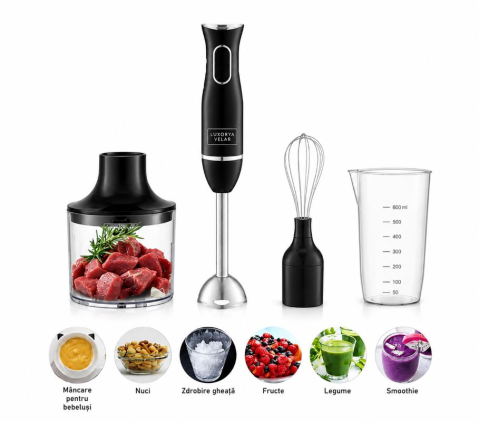 Set blender de mana 4 in 1, Luxorya Velar™ Mixer Vertical cu accesorii si Blender Portabil CADOU [2]