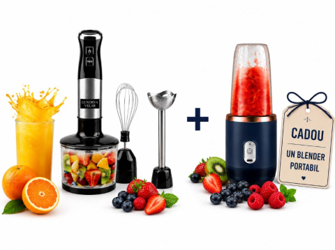 Electrocasnice - Set blender de mana 4 in 1, Luxorya Velar™ Mixer Vertical cu accesorii si Blender Portabil CADOU