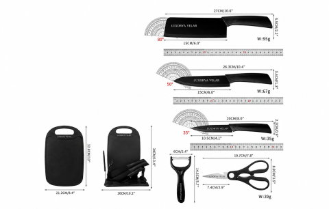 Set Bucătărie 7 Piese Marca Luxorya Velar™ cu Tocător, Cuțite și Foarfecă, Suport Inclus, Oțel Inoxidabil, Mânere Ergonomice, Model Profesional [4]