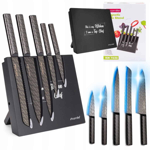Bucatarie - Set cutite 6 piese, lame inox, suport magnetic, modern