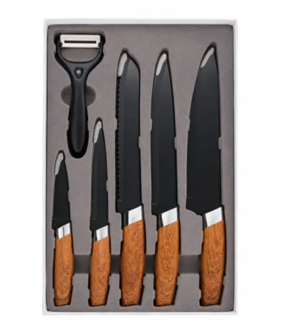 Set de 5 cutite de bucatarie si curatator legume, invelis marmura, maner ergonomic [1]