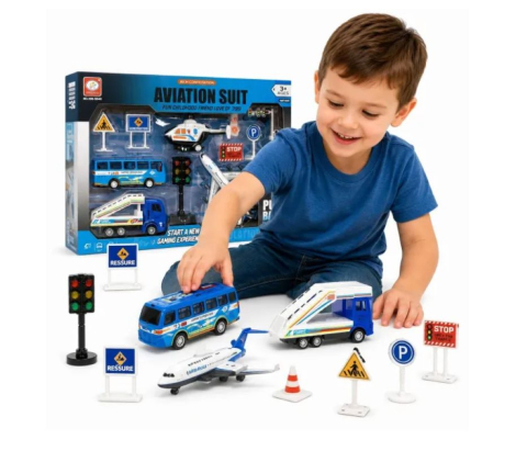 Jucarii - Set jucarii aeroport -avion, elicopter, masini si accesorii trafic