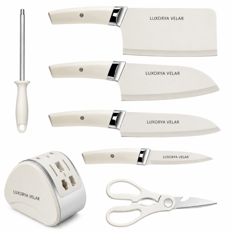 Bucatarie - Cutite de bucatarie Profesionale Luxorya Velar™ set de 7 piese cutite ambidextre din otel inoxidabil cu lame acoperite pentru taiere