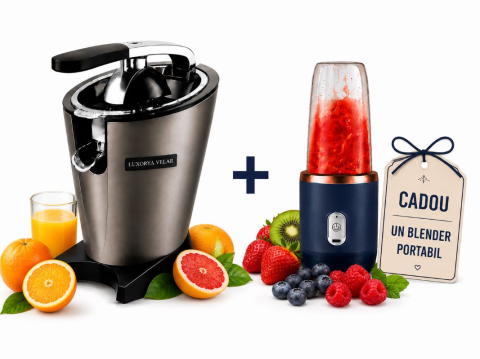 Electrocasnice - Storcător Electric de Citrice LUXORYA VELAR™ KM-6739 – 300W, Sita Anti-Pulpă, Sistem Anti-Picurare si un Blender Portabil CADOU