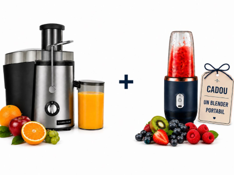 Electrocasnice - Storcator Electric de Fructe si Legume plus un Blender Portabil CADOU marca LUXORYA VELAR™ Centrifugal, Recipient pulpa, Presare la Rece, Stoarcere Eficienta