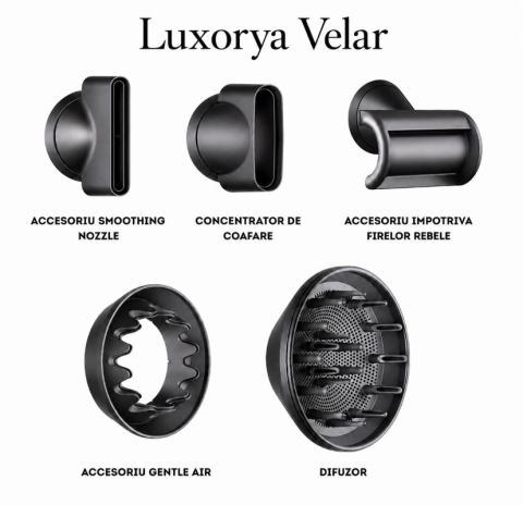 Uscator de par LUXORYA VELAR™ cu ioni negativi, de mare viteza, 4 Trepte de Temperatura, 3 Viteze, Silentios, Tehnologie Inovativa de Protectie a Parului, 5 Capete Magnetice Incluse, Gri sau Roz [2]
