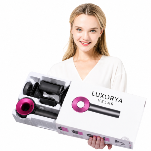 Femei - Uscator de par LUXORYA VELAR™ cu ioni negativi, de mare viteza, 4 Trepte de Temperatura, 3 Viteze, Silentios, Tehnologie Inovativa de Protectie a Parului, 5 Capete Magnetice Incluse, Gri sau Roz