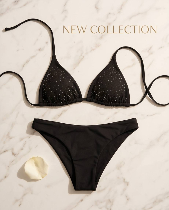 Costum de Baie Negru cu Pietricele si Slip Brazilian [2]
