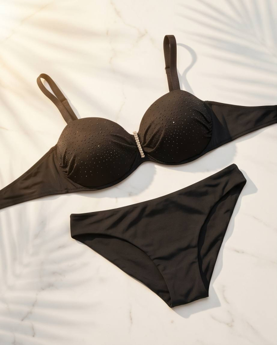 Costum de Baie Negru cu Strasuri [6]