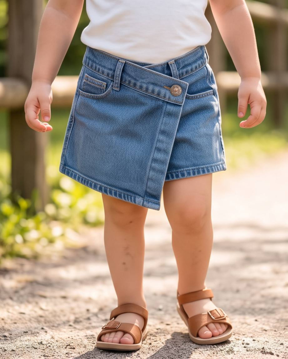 Fusta Pantalon Denim Bleu cu Talia Petrecuta [3]