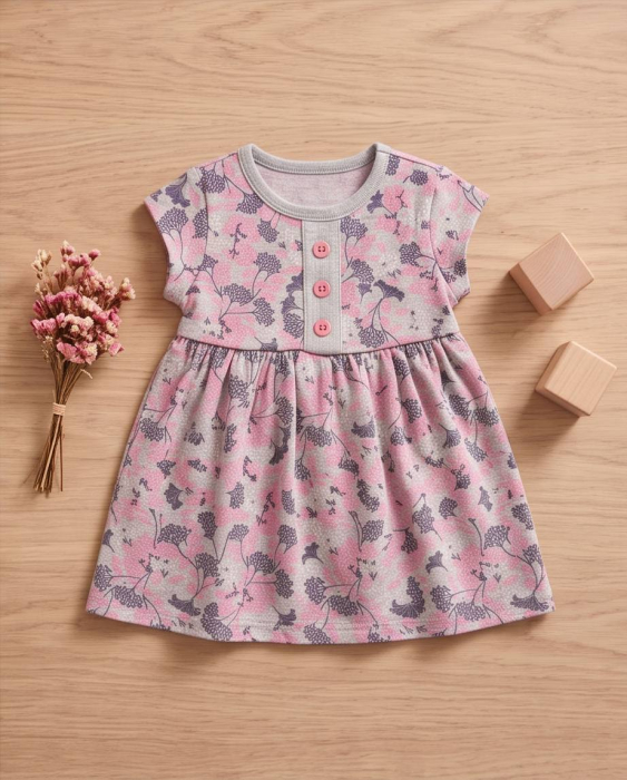 Rochita Eleganta pentru Fetite cu Imprimeu Floral Roz si Gri [4]