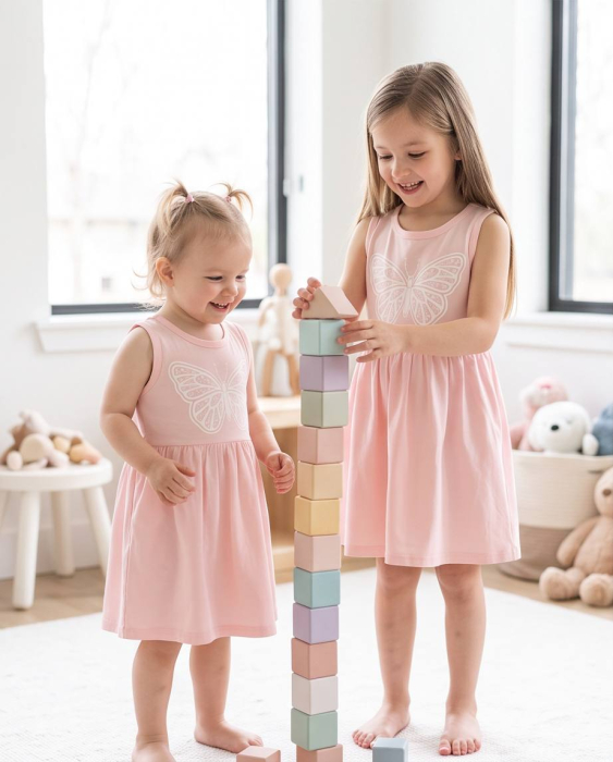 Rochita Roz pentru Fetite cu Imprimeu Fluture – Rochie Eleganta pentru Copii [3]