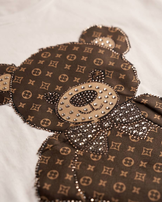 Tricou Premium Alb Unisex Bear Luxury Star cu Imprimeu Urs Elegant [4]