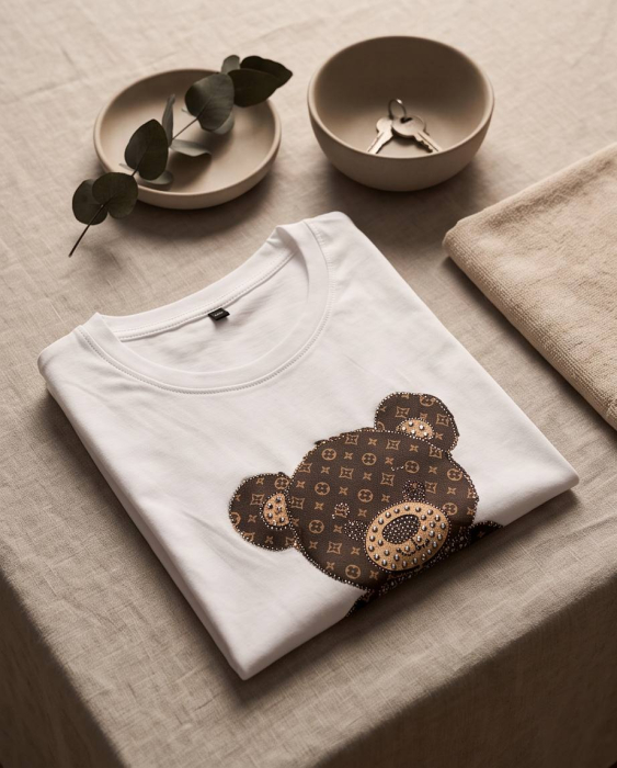 Tricou Premium Alb Unisex Bear Luxury Star cu Imprimeu Urs Elegant [3]