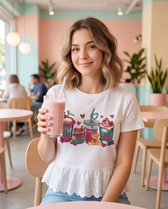 Tricou Dama Alb cu Volanas si Imprimeu Be Mine [4]