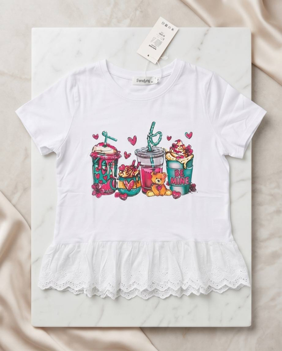 Tricou Dama Alb cu Volanas si Imprimeu Be Mine [3]