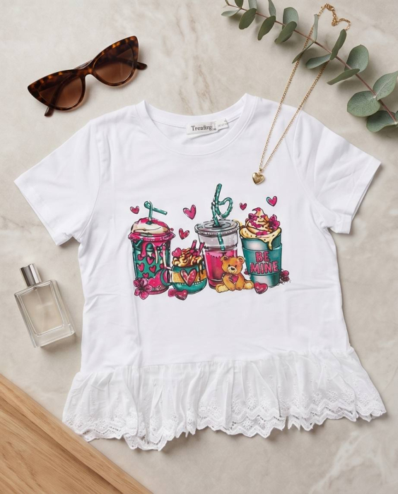 Tricou Dama Alb cu Volanas si Imprimeu Be Mine [2]