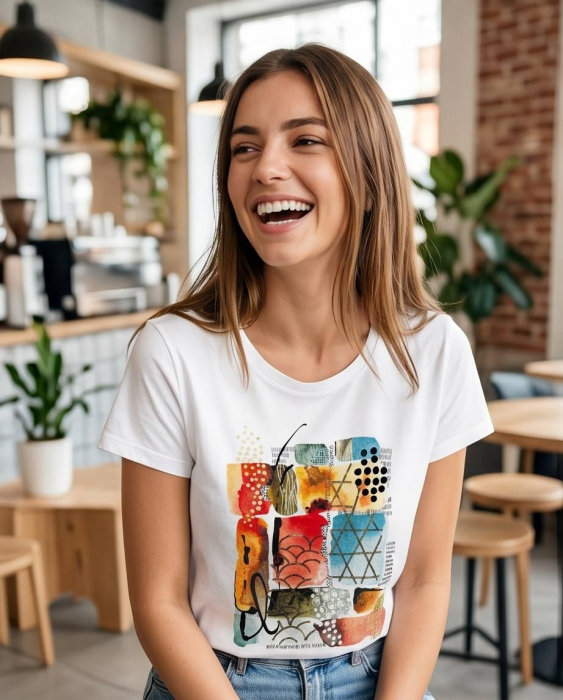 Tricou Alb cu Imprimeu Abstract Multicolor [2]