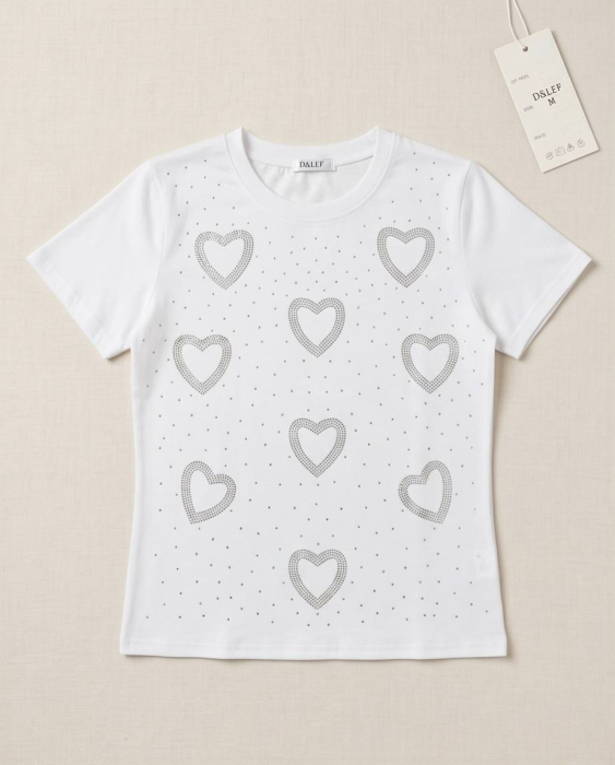 Tricou Alb cu Inimioare - Minimalist Casual [4]