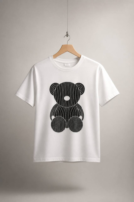 Tricou Alb cu Ursulet Decorativ - Design Modern Premium [5]