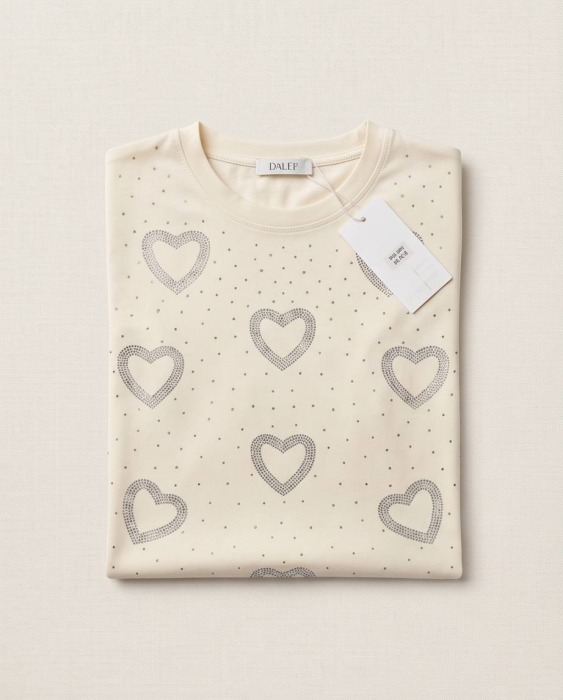 Tricou Beige cu Inimi Punctate [3]