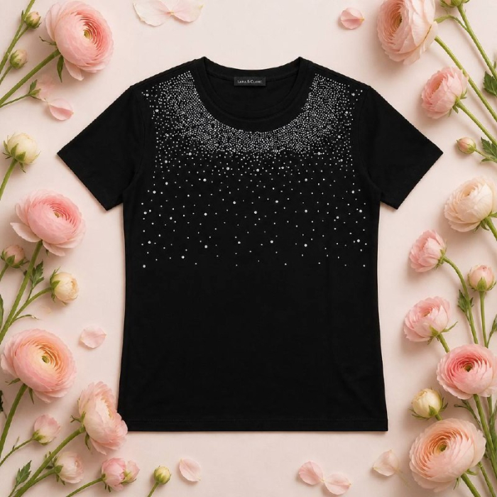 Tricou dama elegant negru cu strasuri [2]
