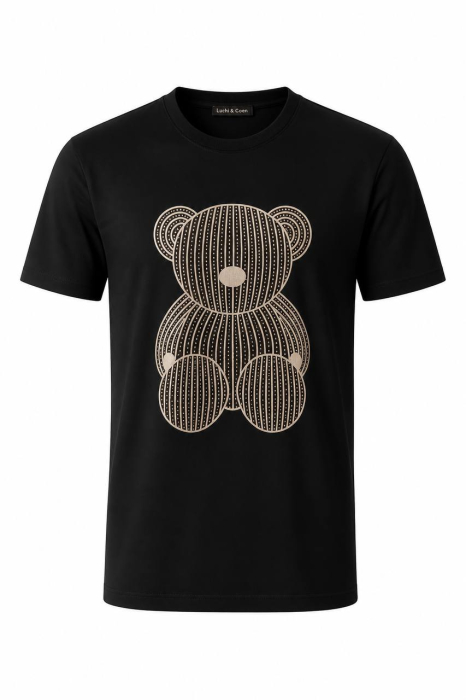 Tricou Premium Negru Unisex cu Imprimeu Urs Stilizat – Bumbac, Regular Fit [2]