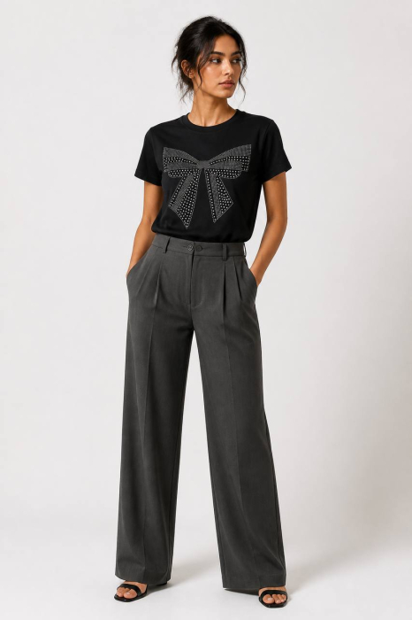 Tricou Premium Negru cu Fundita din Strasuri - Luxury Star [2]