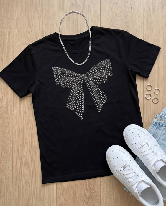 Tricou Premium Negru cu Fundita din Strasuri - Luxury Star [6]
