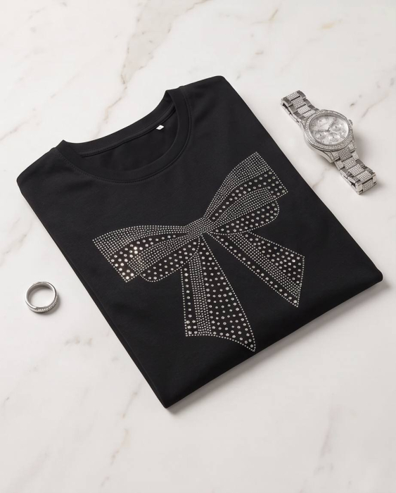 Tricou Premium Negru cu Fundita din Strasuri - Luxury Star [4]