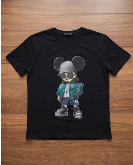 Tricou Premium Luxury Star Urban Mouse Ice Blue cu Strasuri - Negru Unisex [4]